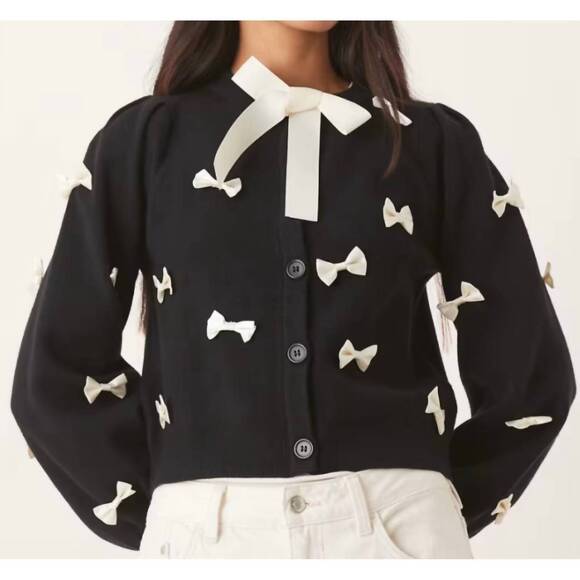 NEVER FULLY DRESSED Sweaters - NEW NEVER FULLY DRESSED sophia bow cardigan in black